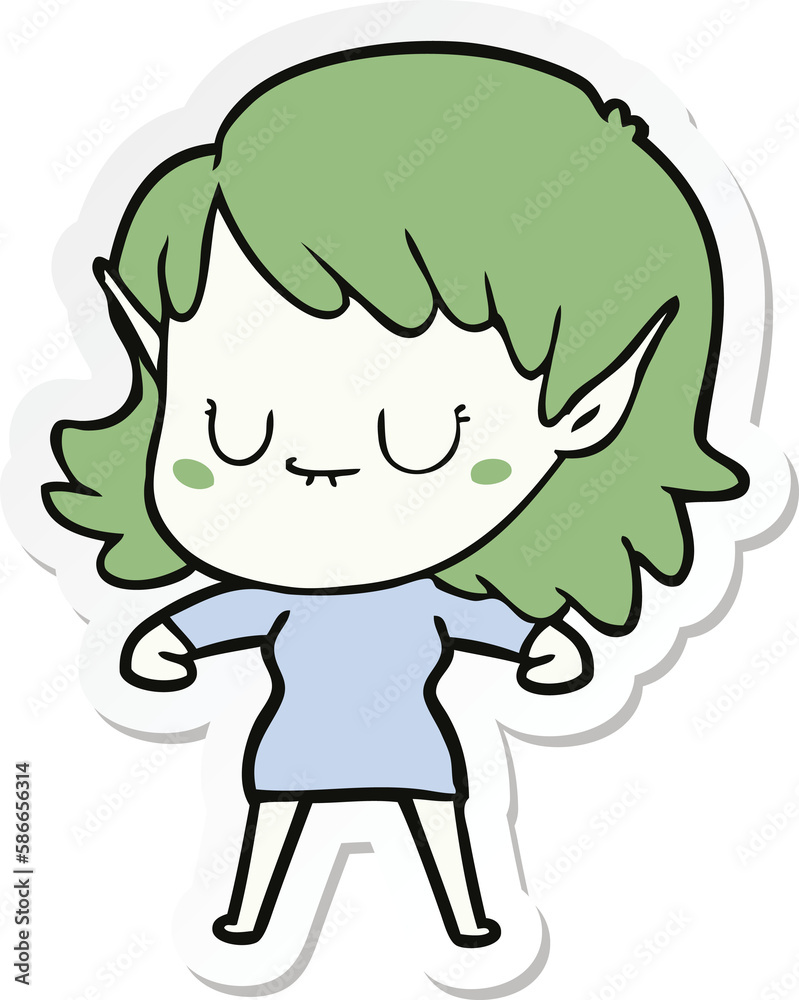 sticker of a happy cartoon elf girl