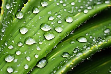 Wall Mural - Nature's Gift: Macro Close Up of Aloe Vera Leaves Dripping with Water, Generative AI