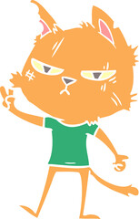 tough flat color style cartoon cat giving victory sign