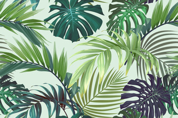 Tropical pattern with green palm leaves. Summer vector background or textile illustration.