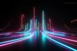 © aistock - 3d render, abstract futuristic neon background with glowing ascending lines.Generative AI