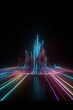 © aistock - 3D render of abstract futuristic neon background with glowing ascending lines.Generative AI