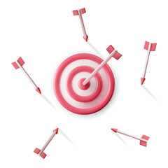 Poster - 3D Target with Arrow in Center Icon Isolated on White. Render Dartboard with Arrow. Goal Setting. Smart Goal. Business or Finance Target Concept. Achievement and Success. Vector Illustration