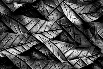 Poster - Abstract macro leaf patterns monochrome background. High resolution black and white image