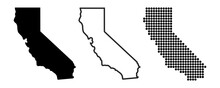 California map contour. California state map. Glyph and outline California map. US state map. Los Angeles symbol. San Francisco illustration