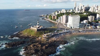 Wall Mural - Farol da Barra Forte Santo Antônio Salvador Bahia Praia Mar Baía de Todos os Santos Nordeste Pôr do Sol Pedras Atlântico Barcos Histórico Turismo Turístico Ponto Férias Viajar Viagem Verão Carnaval 