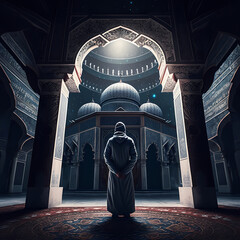 Wall Mural - Moslem Prayer At Mosque. Generative AI