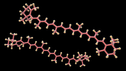 Wall Mural - Molecular model of beta-carotene, precursor to vitamin A, 3d illustration