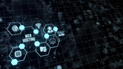 Internet, business, Technology and network concept. Web Hosting. The activity of providing storage space and access for websites. Virtual button.