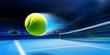 Tennis ball in flight on a blue court, blurred - Generative AI