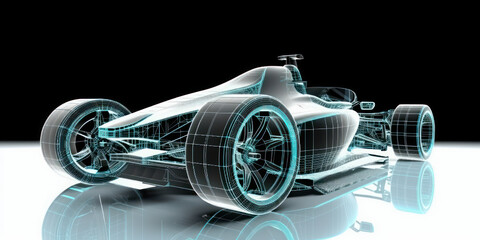 Wireframe for formula car technology drawing of a perspective back view - Generative AI