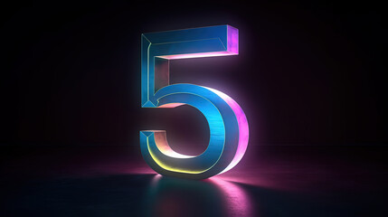 3d render, number five silhouette, digital math symbol. Generative Ai