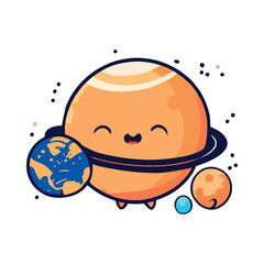 Sticker - Cute saturn planet smiling in space