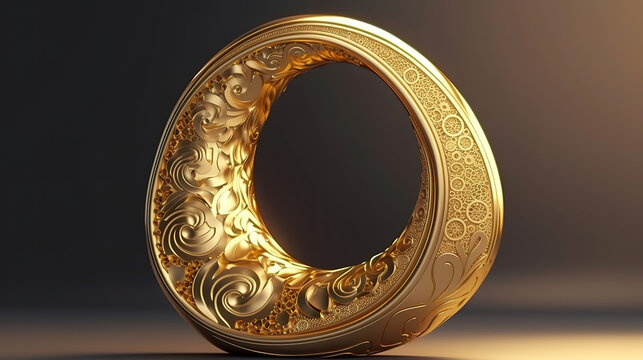 Arabesque moon isolated on transparent background. Generative Ai