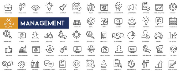 management icons set vector illustration thin line with editable stroke on white background. managin