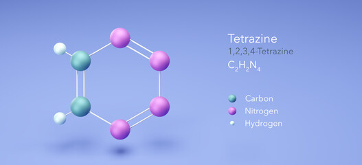 Wall Mural - tetrazine molecule, molecular structures, 1,2,3,4-Tetrazine, 3d model, Structural Chemical Formula and Atoms with Color Coding