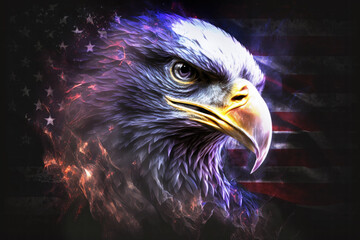 Wall Mural - The American white headed eagle, the symbol of America, with the flag. Patriotic symbols of the United States of America. Generative AI.