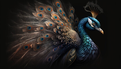 Naklejka na meble Peacock abstract wallpaper. Contrast background Peafowl in vivid colors generative ai