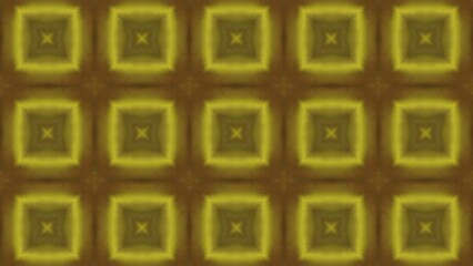 Poster - Unique kaleidoscope colorful design with blinking squares. Motion. Symmetrical repeating pattern with yellow figures.