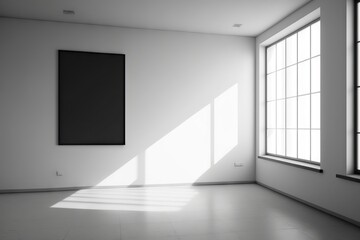 Poster - Empty room with window and blank poster. Generative AI