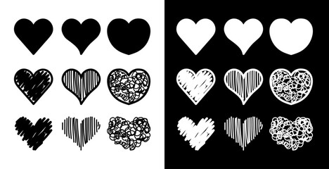 Poster - Hearts drawn by hand. Valentines for the holiday of St. Valentine. Collection of heart icons in sketch style. Vector illustration.