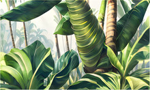 Watercolor Tropical Branches Palm Leaves 