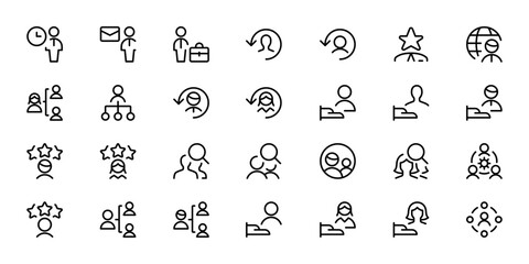 Human resources, Business people, office management - thin line web icon set. Outline icons collection. Simple vector illustration. can be used for web, logo, UI/UX, app.	