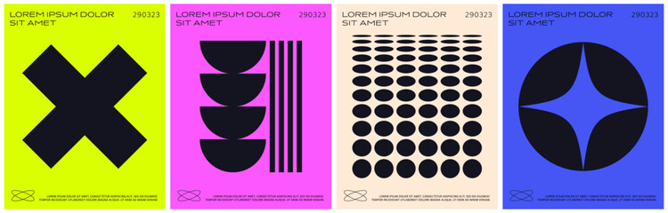 Brutalist modern poster set. Bauhaus poster template. Trendy geometric shapes. Vector graphic.