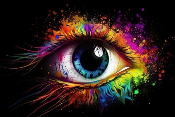  an eye with colorful paint splatters on it's irise and irise irise irise irise irise irise irise irise irise irise irise irise irise irise.  generative ai