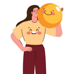 Sticker - Joyful woman with smiling emoji