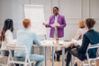 © Zamrznuti tonovi - African american businesswoman holding a presentation during a meeting in an office