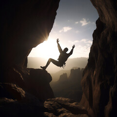 Wall Mural - man hangs over an abyss