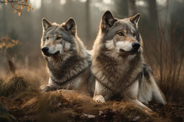 Portrait of two wolves