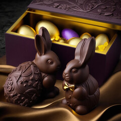 chocolate easter bunny with eggs