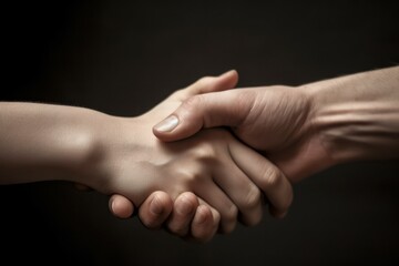 Wall Mural - Male and female hand in a handshake. AI generated, human enhanced