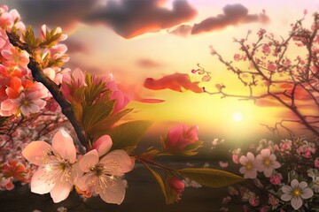 Wall Mural - Fantasia Aromas: The Scent of a Dreamy Spring Sunset Generative AI