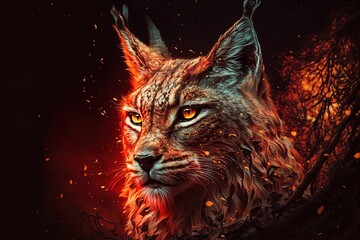 Wall Mural - feline fire of the forest: a mystical lynx illustration generative ai