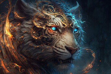 Poster - Immortal Visage: An Unforgettable and Mythical Fantasy Tiger Generative AI