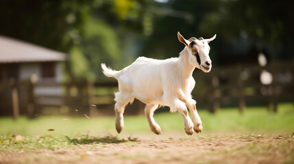 Wall Mural - a goat roaming free on a farm, sunny day