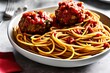 Bowl of spaghetti and meatballs in a tomato sauce. AI genterative illustrations