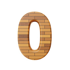 3D render of number digit with wooden floor pattern