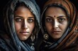 Berber beautiful women looking at camera on their traditional headscarf. Generative AI