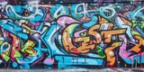 Fototapeta Młodzieżowe - Vibrant colors come alive in this street art mural, expressing the artists creativity through a mix of text and graffiti. Full Frame, Generative AI