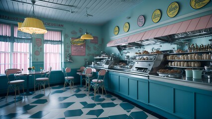 interior design ice cream parlor, pastry desserts, vintage generative AI 2