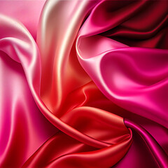 Red and pink silk satin, abstract elegant background for design, color gradient, silky smooth fabric, Generative AI