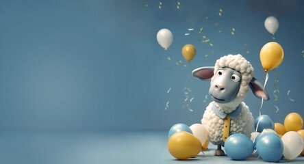  sheep,  blue pastel background. Design creative concept of islamic celebration eid al adha Generative AI
