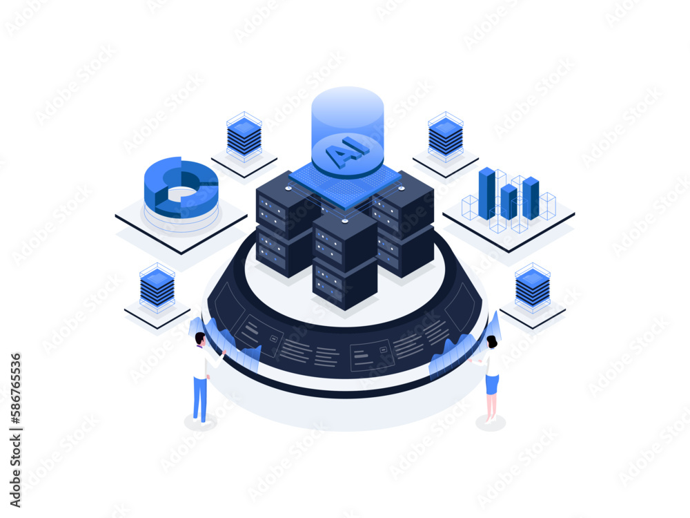 Big data analytics Isometric Illustration Flat Color. Suitable for ...