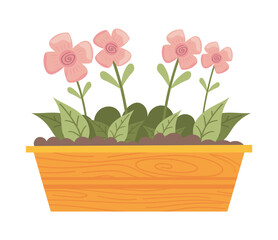 Poster - flowers in wooden pot