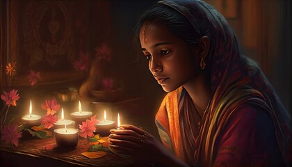 Canvas Print - Diwali the triumph of light and kindness Hindu festival of lights celebration Diya oil lamps 24th October