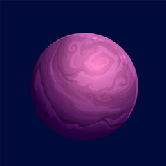 Poster - Cartoon giant purple space planet of fantasy galaxy world, vector alien universe earth. Purple planet or big asteroid with craters for galaxy game, fantastic alien earth or moon planet in cosmos sky